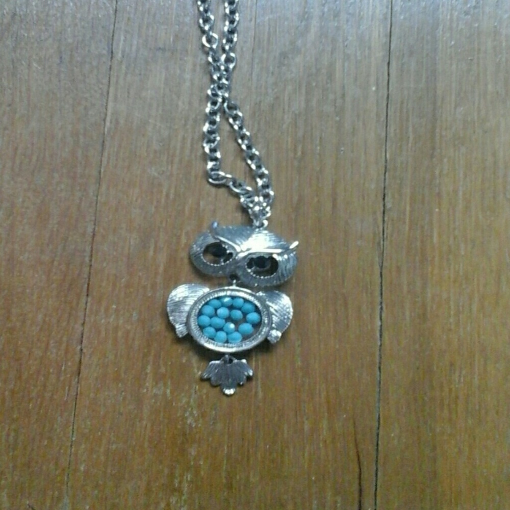 Long owl turquoise necklace